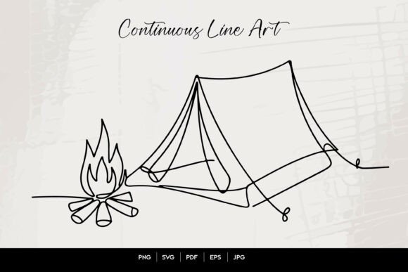 Download Camping Tent and Campfire Continuous Line - Continuous Collection