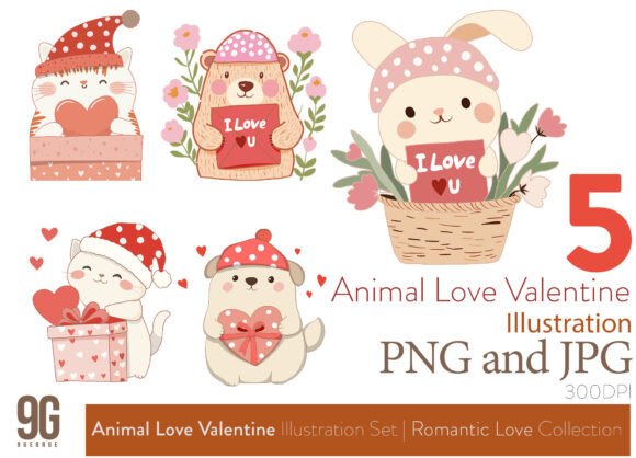 Download Animal Love Valentine Illustration Set - Illustration Collection