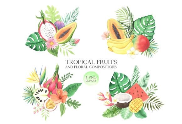 Download Watercolor Tropical Fruits Arrangements - Tropical Collection